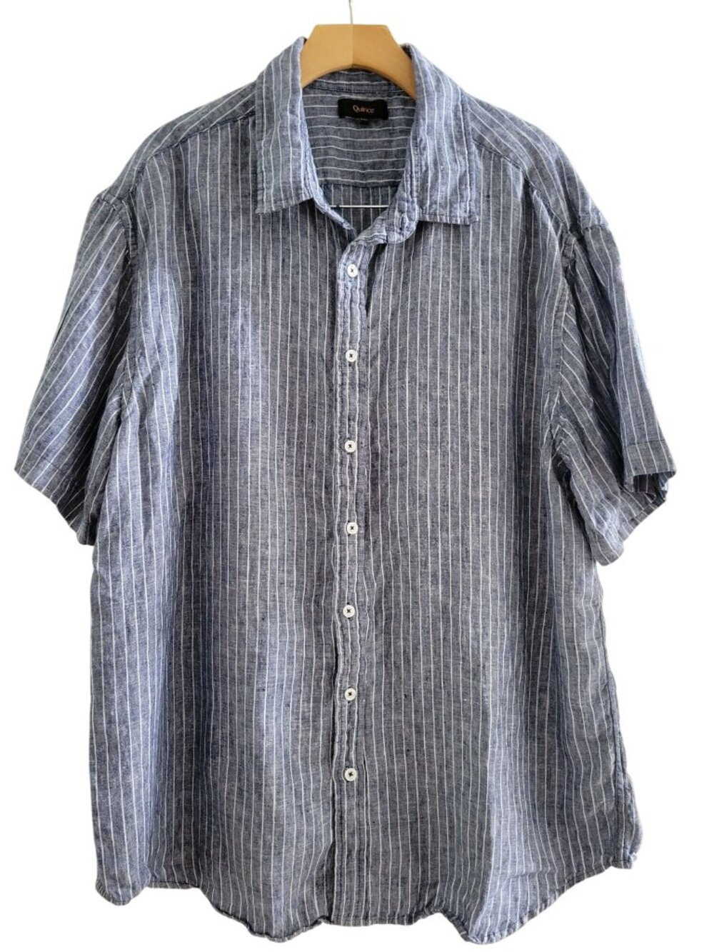 Quince Mens Chambray striped 100% Linen Camp Shirt size XXL Sustainable Relaxed